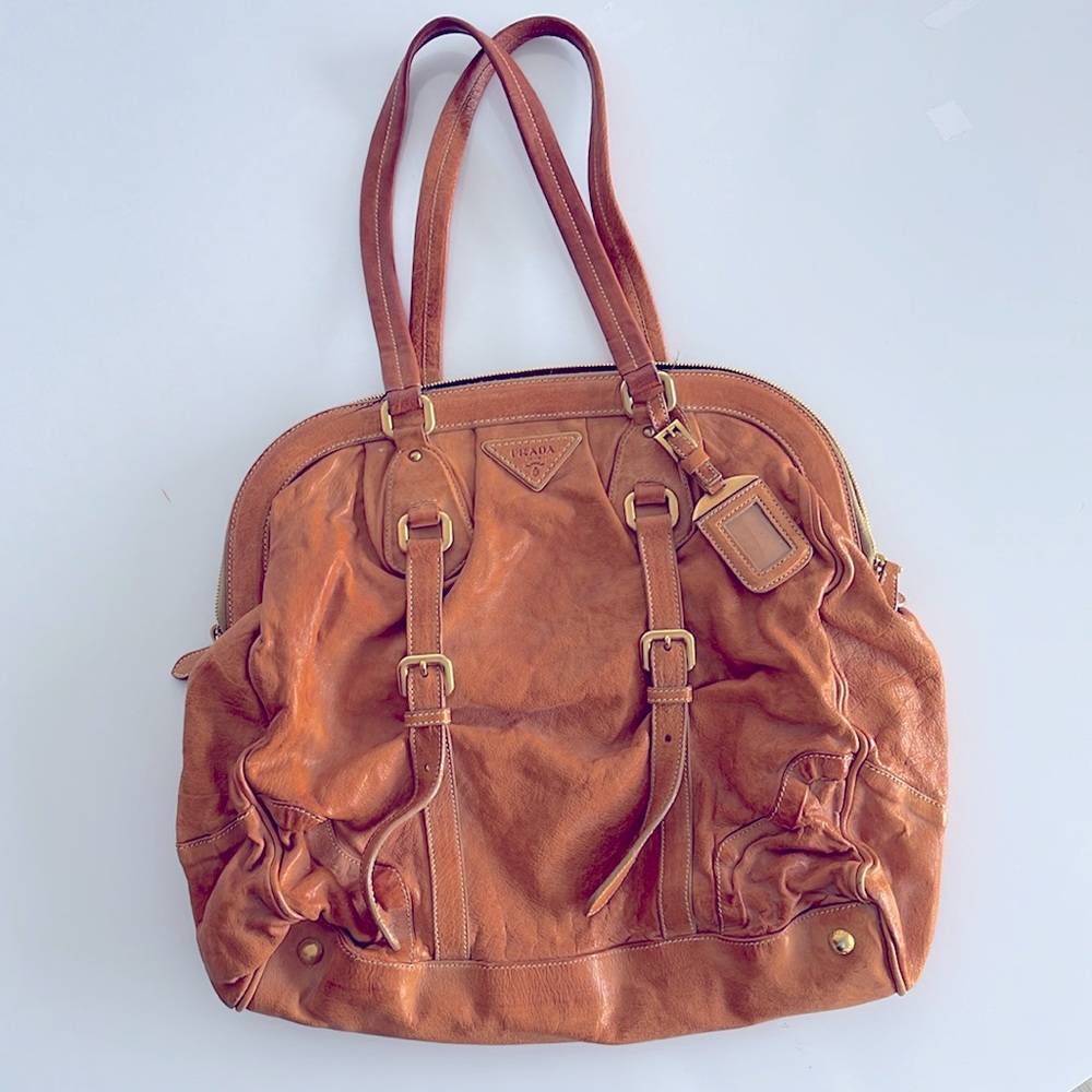 AUTHENTIC Prada Washed Buffalo Frame Leather Bag 🖤 Stunning, EUC!